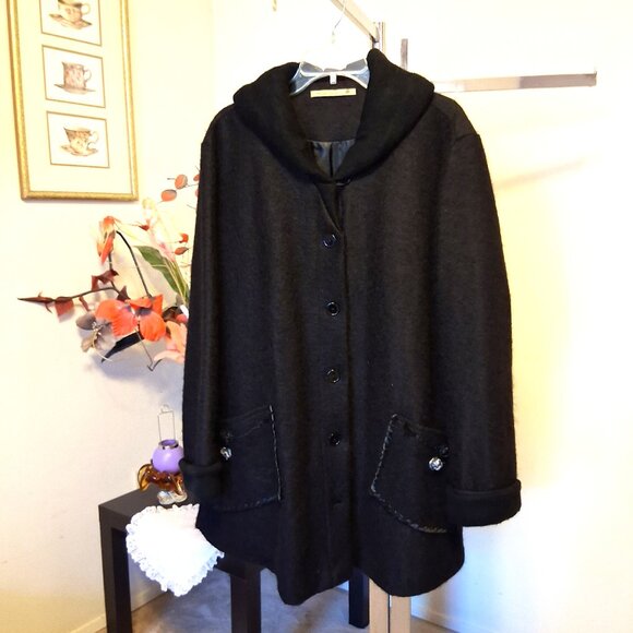 NWOT tara vao Unique Designed Quality Black Wool Blend Fall Winter Pea Coat - Picture 5 of 14